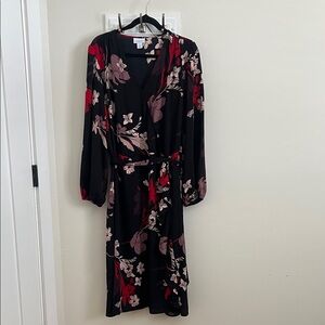 Liz Claiborne Black and Pink Floral Long Sleeve Dress